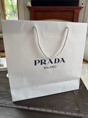 Prada White Shopping Bag with Navy Logo